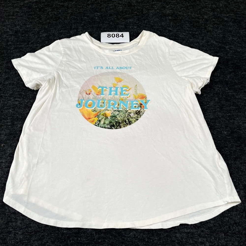 Old Navy T Shirt Womens XL White‎ Its All About The Journey Graphic Crew Neck